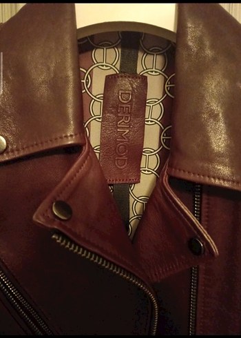 Bordo Kemerli Kadın Deri Biker Ceket - Görsel 2