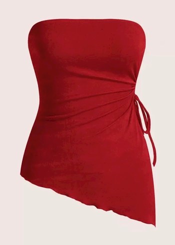 Kırmızı Drapeli Straplez Büstiyer - Görsel 2