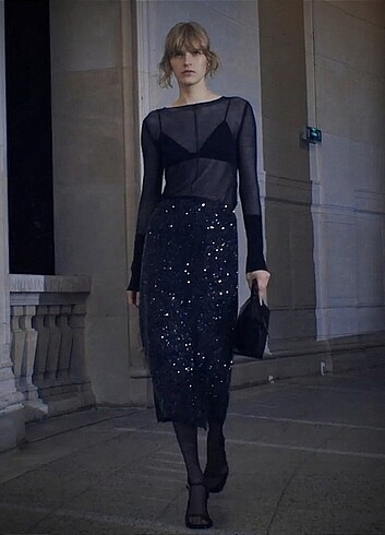 Zara Payetli midi boy etek Koton