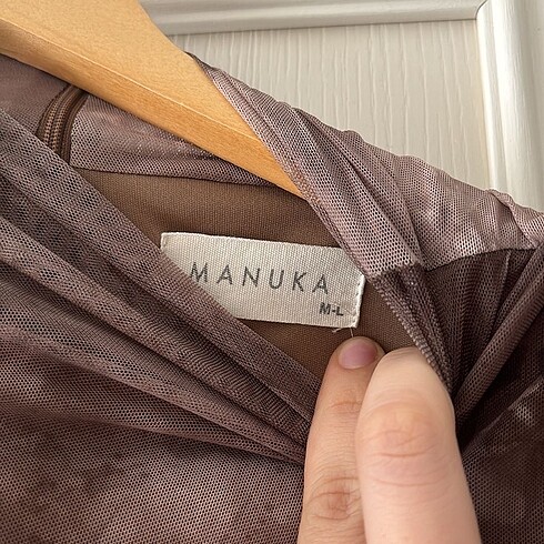 l Beden kahverengi Renk Manuka desenli tül elbise kahve