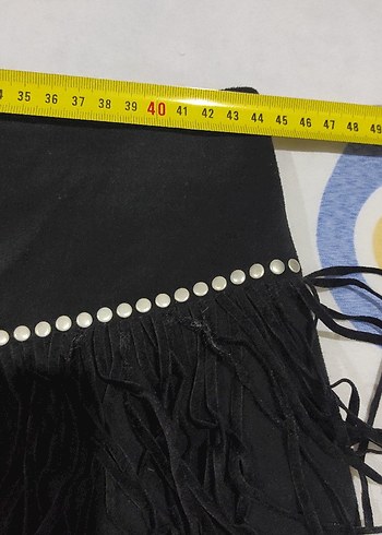 l Beden siyah Renk Püsküllü Süet Mini Etek