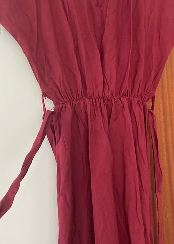 Bordo Keten Salaş Uzun Elbise - Görsel 2