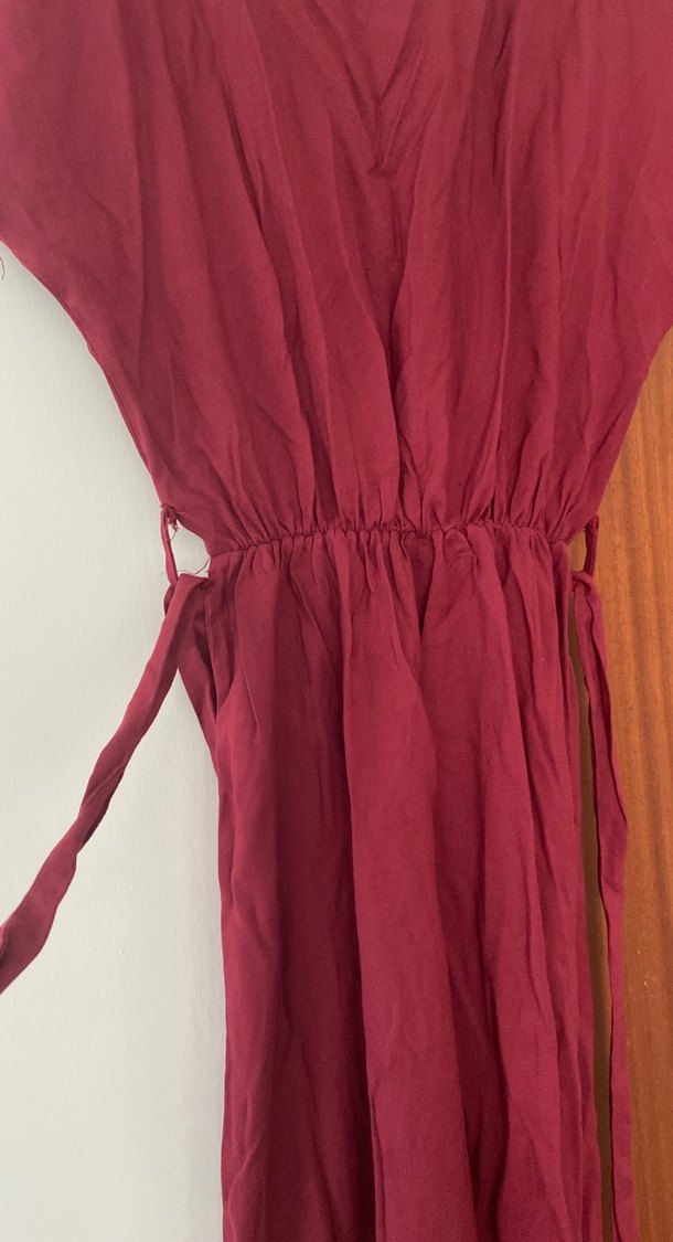 Bordo Keten Salaş Uzun Elbise - Görsel 2