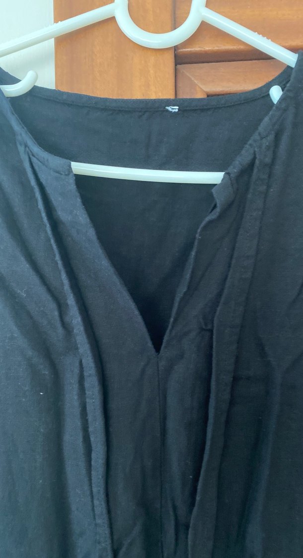 Siyah Keten Midi Elbise - Görsel 3