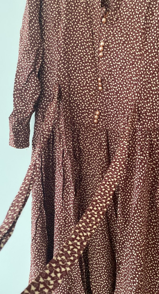 Düğmeli Bohem Kahverengi Uzun Elbise - Görsel 4