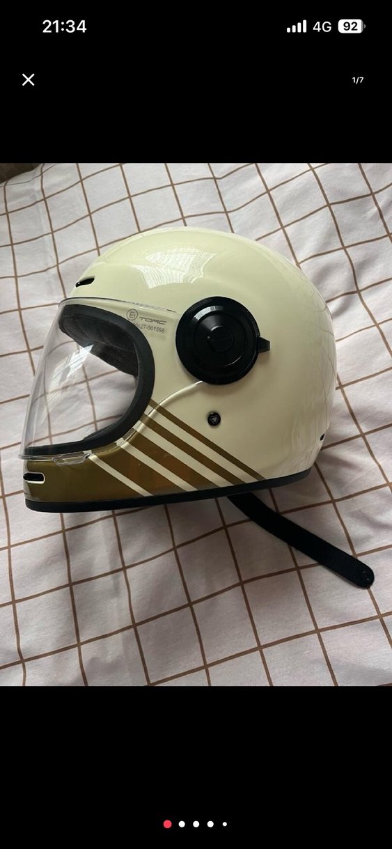 Beyaz Retro Seramik Motosiklet Kaskı - Görsel 2