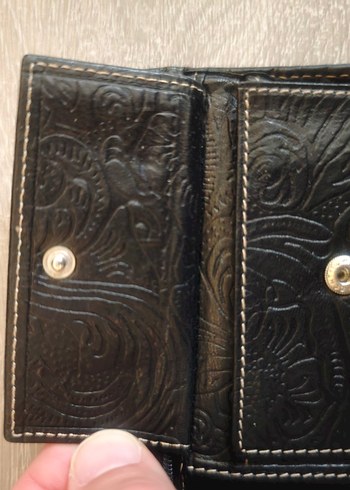 Deri Nakış Desenli Siyah Erkek Cüzdanı - Görsel 2