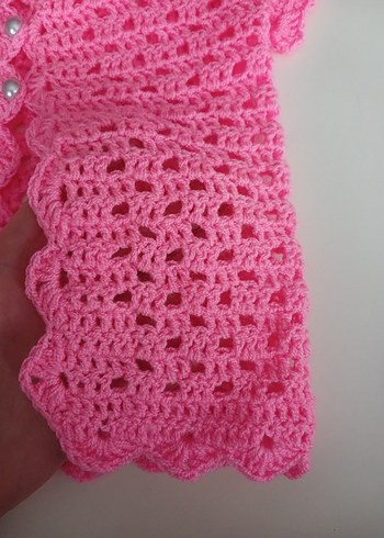 Pembe Örgü Kız Çocuk Kolsuz Hırka - Görsel 4