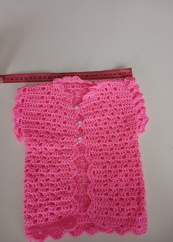 Pembe Örgü Kız Çocuk Kolsuz Hırka - Görsel 3