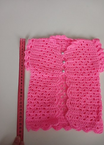 Pembe Örgü Kız Çocuk Kolsuz Hırka - Görsel 2