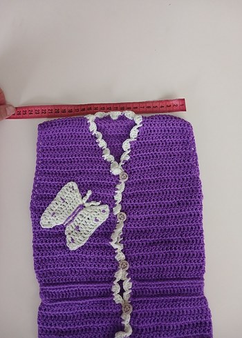 Mor Örgü Kız Hırka Nakışlı - Görsel 3