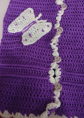 Mor Örgü Kız Hırka Nakışlı - Görsel 4