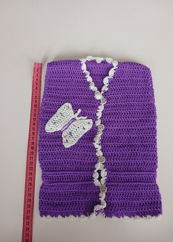 Mor Örgü Kız Hırka Nakışlı - Görsel 2