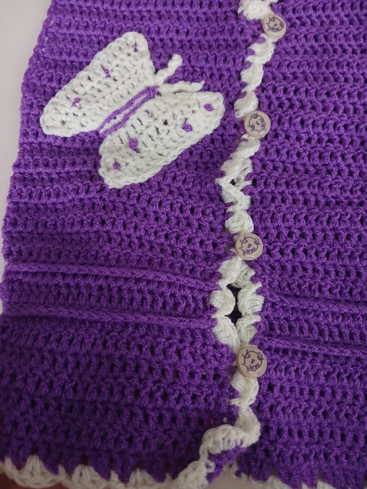 Mor Örgü Kız Hırka Nakışlı - Görsel 4