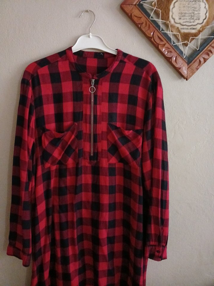 Kırmızı Kareli Uzun Kollu Salaş Gömlek - Görsel 2