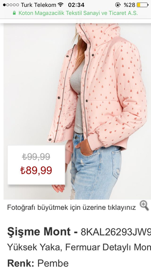 m Beden Koton Pembiş Mont