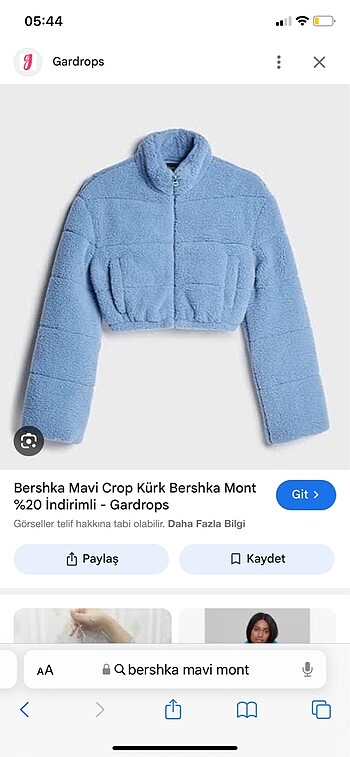 Bershka mavi crop mont