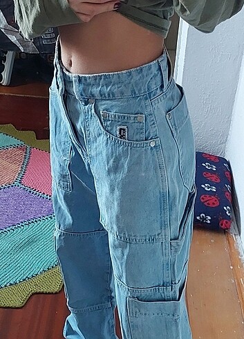 Buz mavisi kargo jean