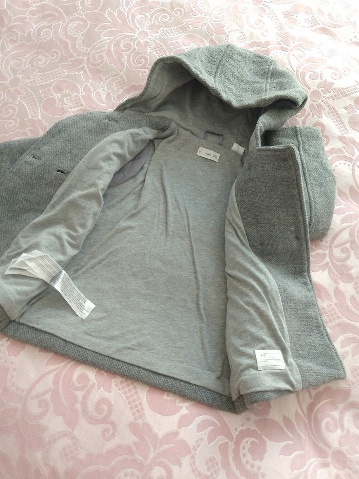 Gri Kapüşonlu Düğmeli erkek Çocuk Kabanı - Görsel 4