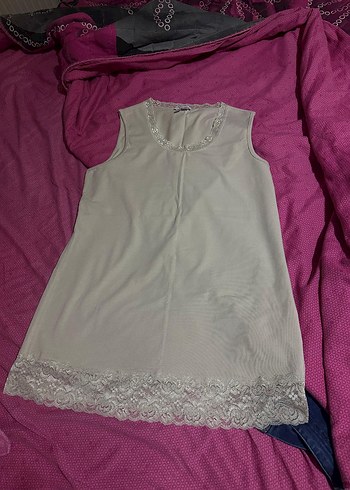 GINALAURA orjinal ürün Beyaz Dantelli Kolsuz t-shirt