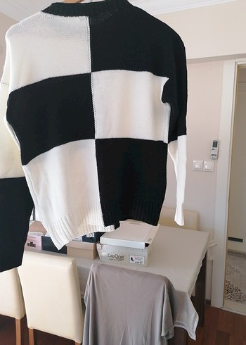 Kadın Siyah Beyaz Kareli Triko Kazak - Görsel 2