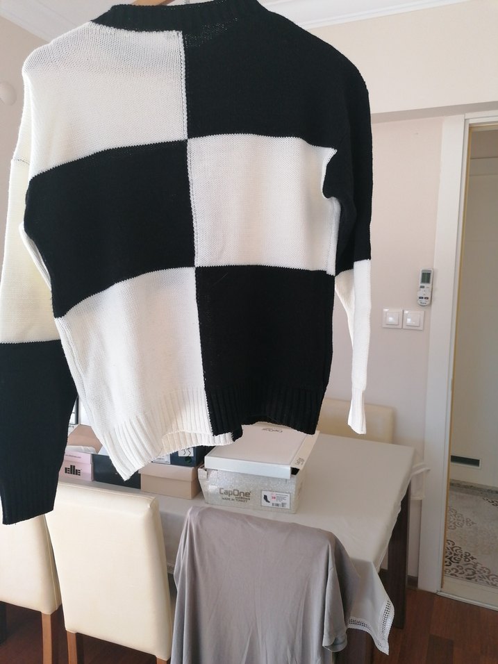 Kadın Siyah Beyaz Kareli Triko Kazak - Görsel 2