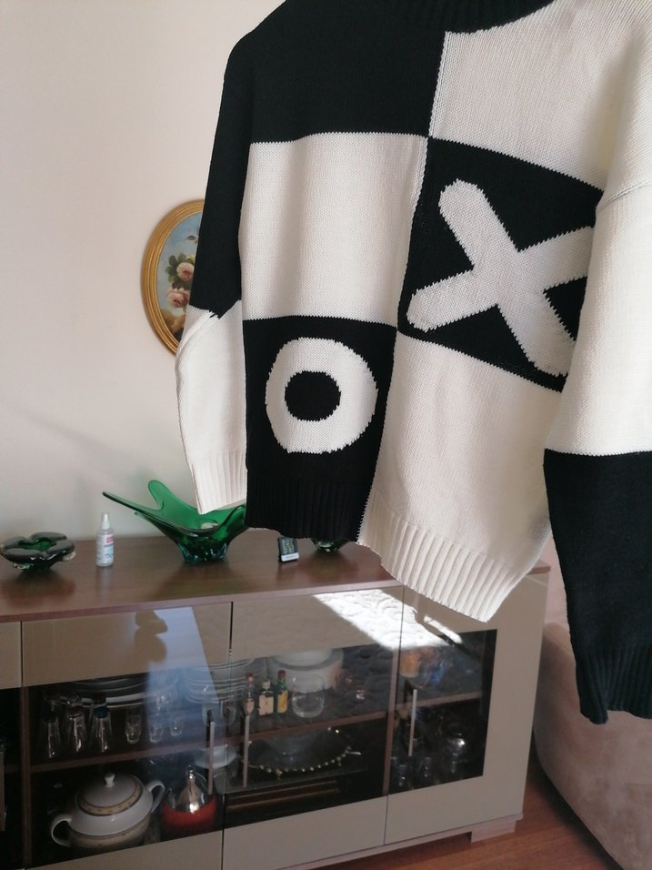 Kadın Siyah Beyaz Kareli Triko Kazak - Görsel 3