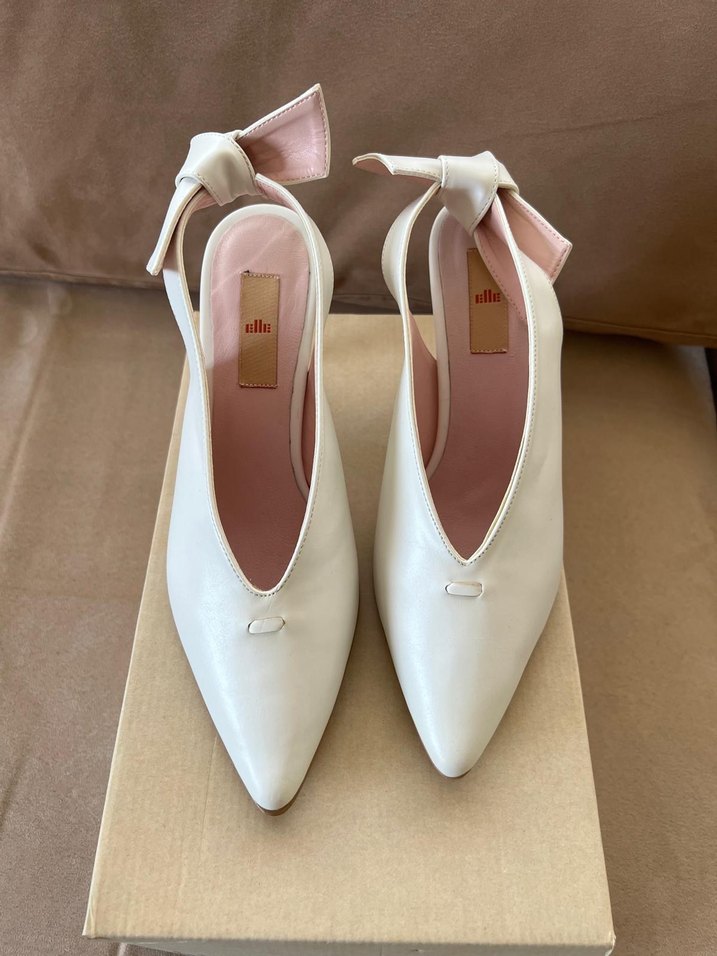 Beyaz Fiyonklu Kadın Topuklu Ayakkabı - Görsel 2