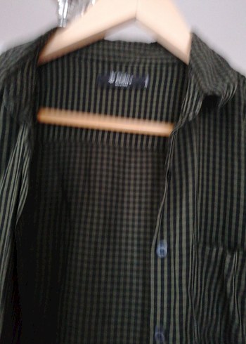 Düğmeli Koyu Yeşil Keten Kadın Gömlek - Görsel 2