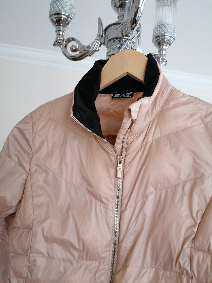 Bej Parlak Mini Kadın Ceket Yüksek Yaka - Görsel 2