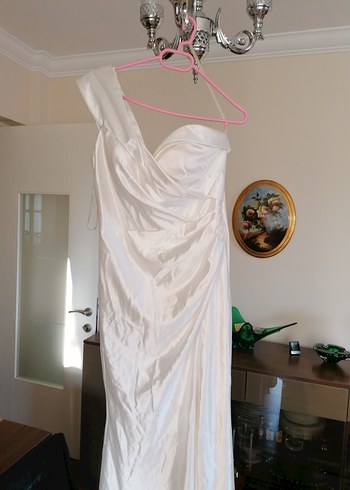 Beyaz Straplez A Kesim Uzun Gelinlik - Görsel 4