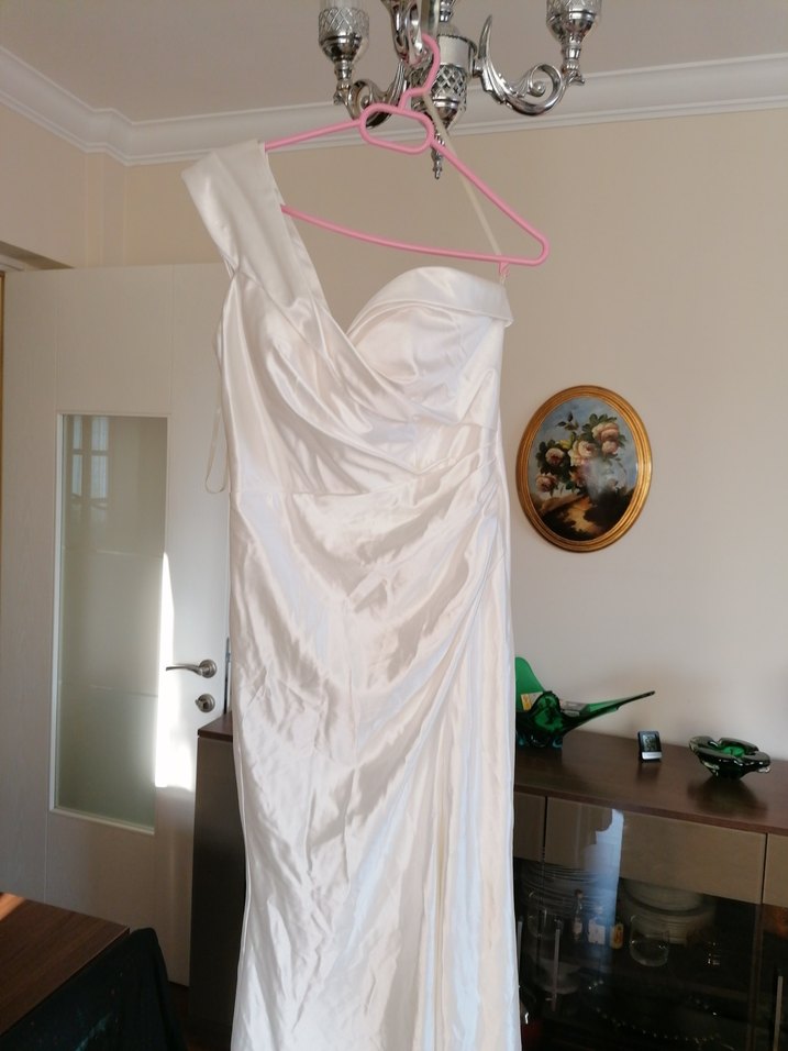 Beyaz Straplez A Kesim Uzun Gelinlik - Görsel 4