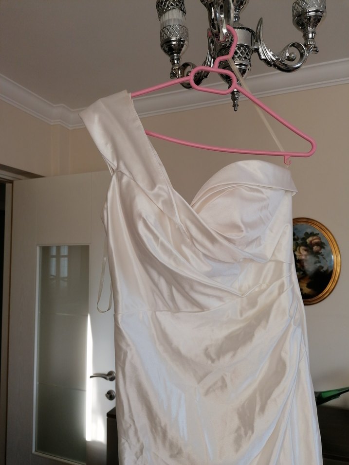 Beyaz Straplez A Kesim Uzun Gelinlik - Görsel 3