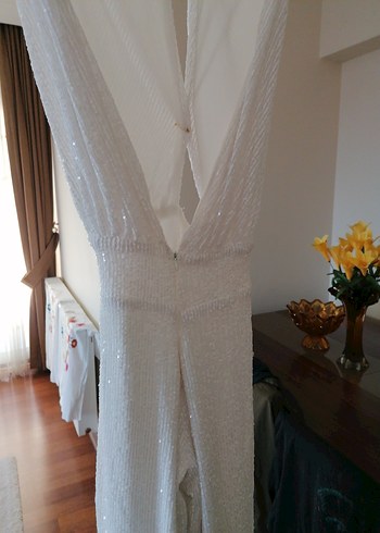 Beyaz pullu abiye tulum - Görsel 2