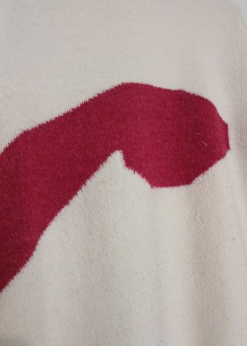 Beyaz Kırmızı Desenli Salaş Triko Kazak - Görsel 2