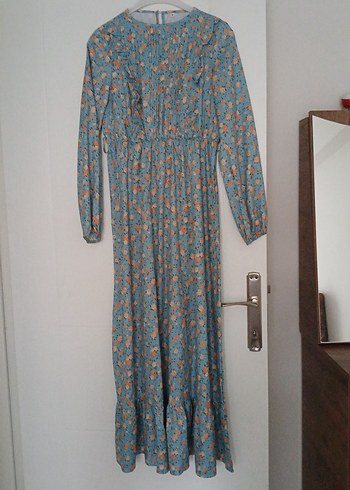 Mavi Çiçekli Uzun Bohem Elbise - Görsel 2