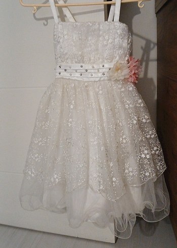 Beyaz Nakışlı Kız Çocuk Elbisesi - Görsel 2