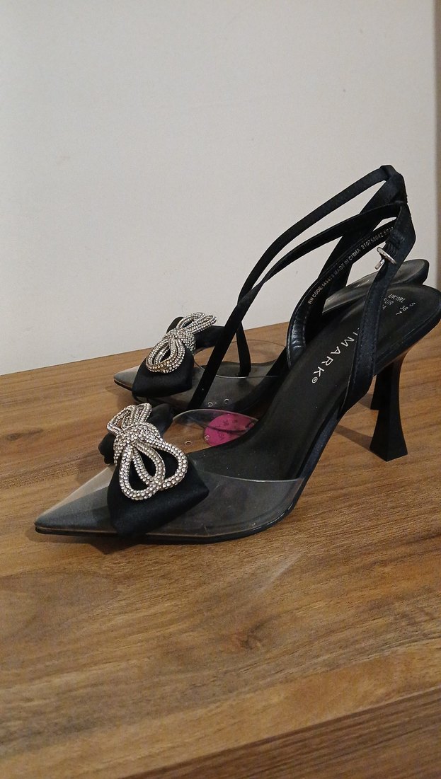 Yılan Desenli Siyah Stiletto Fiyonklu Kadın Ayakkabı - Görsel 5