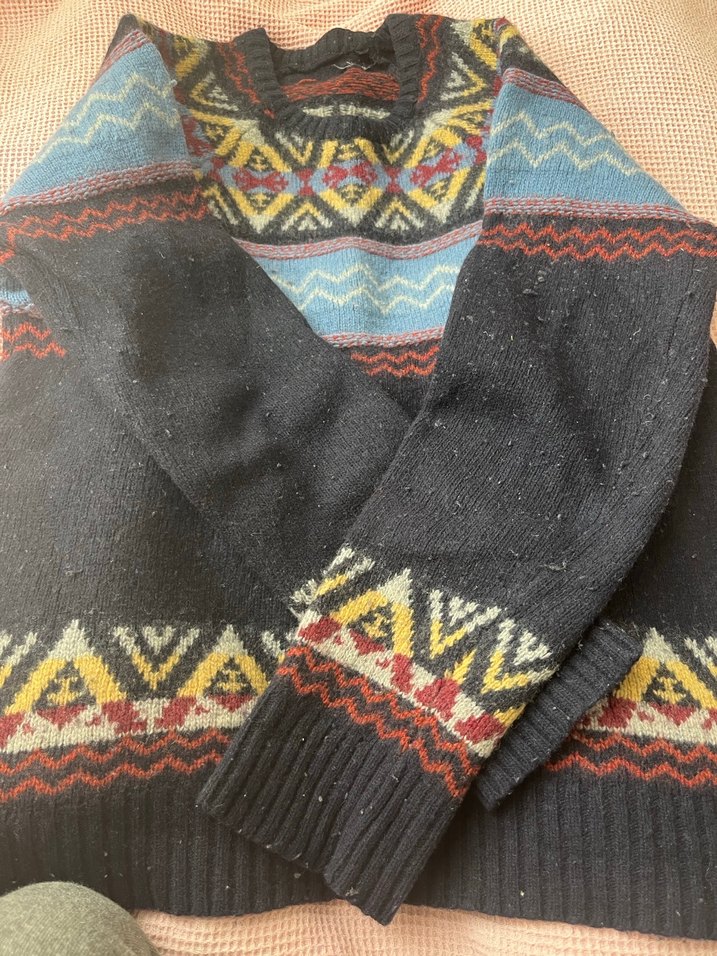 Bohem Çok Renkli Kapüşonlu Midi Triko Kazak - Görsel 3