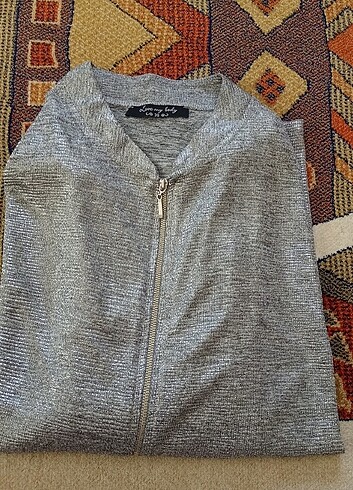 s Beden Love my Body-Gümüş Fermuarlı Sweatshirt