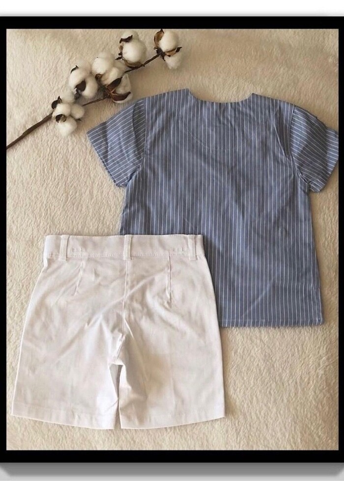 Çizgili Mavi Gömlek ve Şort Takımı (3-4 Yaş) - Görsel 2