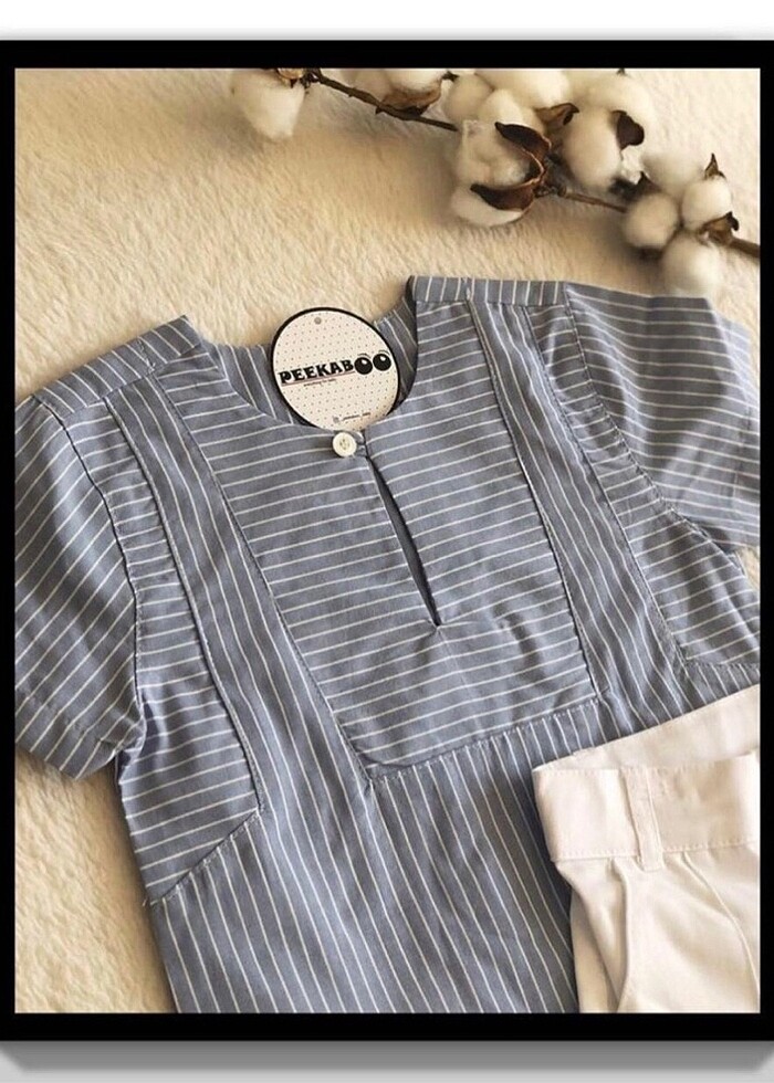 Çizgili Mavi Gömlek ve Şort Takımı (3-4 Yaş) - Görsel 4