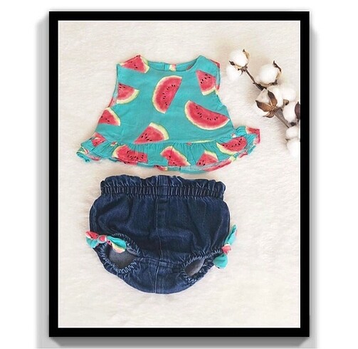 Karpuz Desenli Kot Şortlu 2?li Takım (6-9 Ay) - Görsel 2