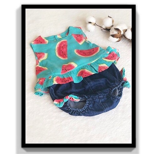 Karpuz Desenli Kot Şortlu 2?li Takım (6-9 Ay) - Görsel 4