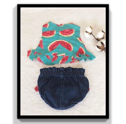 Karpuz Desenli Kot Şortlu 2?li Takım (6-9 Ay) - Görsel 6