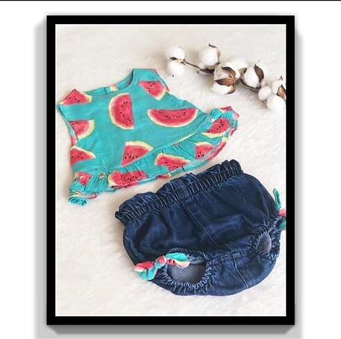 Karpuz Desenli Kot Şortlu 2?li Takım (6-9 Ay) - Görsel 3