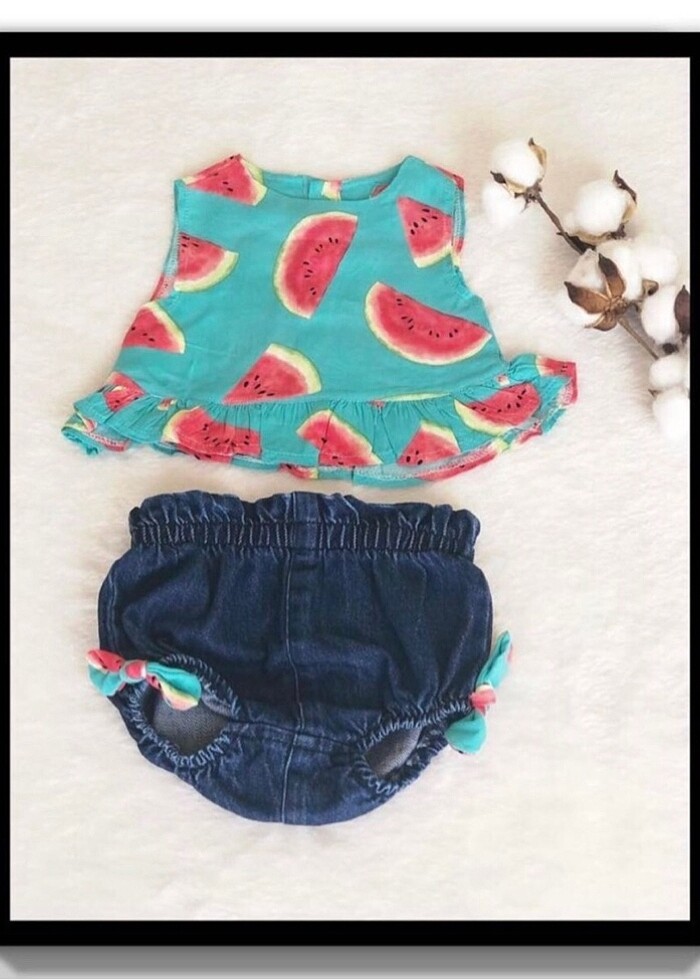 Karpuz Desenli Kot Şortlu 2?li Takım (6-9 Ay) - Görsel 2