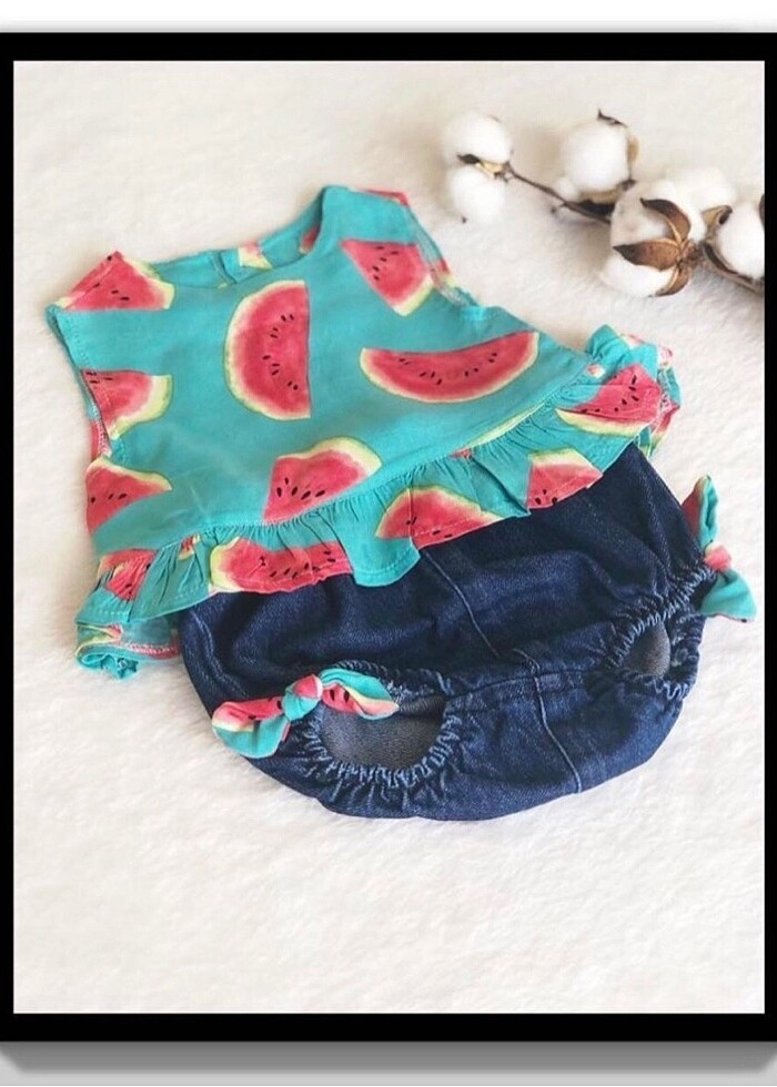 Karpuz Desenli Kot Şortlu 2?li Takım (6-9 Ay) - Görsel 4