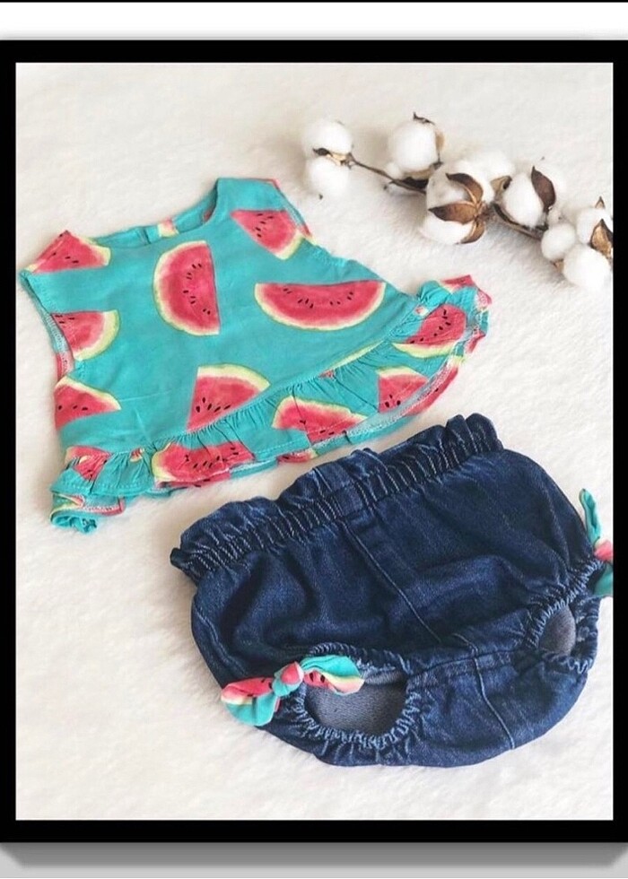 Karpuz Desenli Kot Şortlu 2?li Takım (6-9 Ay) - Görsel 3