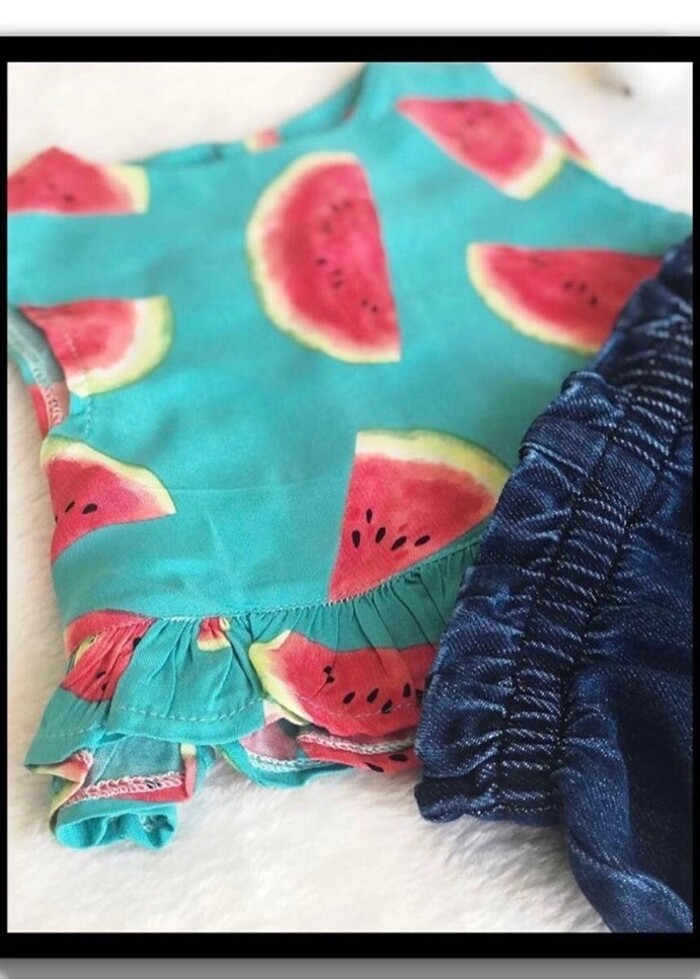 Karpuz Desenli Kot Şortlu 2?li Takım (6-9 Ay) - Görsel 5